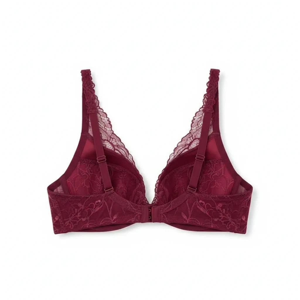 Bramanta Triumph Body Make-Up Illusion Lace voorgevormde bh in bordeauxrood met verfijnde kanten details.