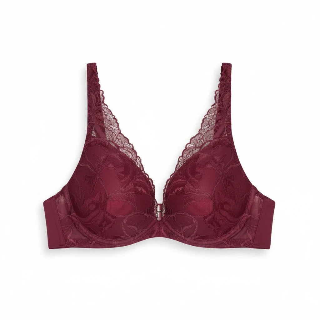 Bramanta Triumph Body Make-Up Illusion Lace voorgevormde bh in bordeauxrood met verfijnde kanten details.